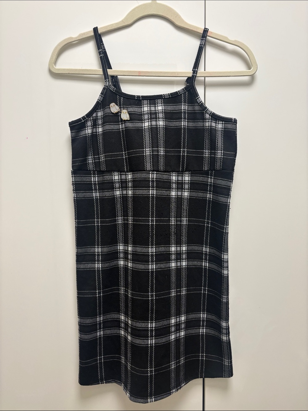 btween Black & White Plaid Spaghetti Strap Dress
